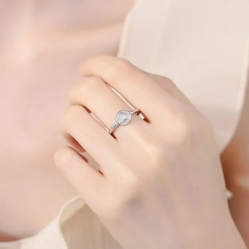 TrustDavis Real 925 Sterling Silver Sweet Sun Moon Shiny CZ Opening Ring For Women Teen Daugther Girls Xmas Gift Jewelry DS4594