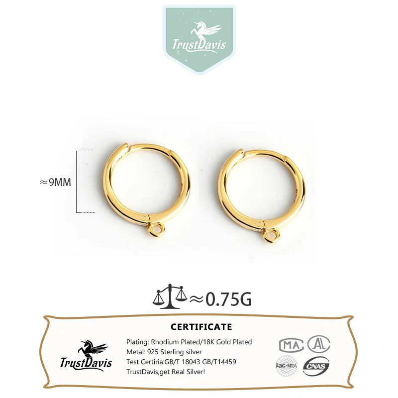 TrustDavis Real 925 Sterling Silver Fashion Vintage Closed Circular Earrings Handmade DIY Accessories Wholesale DZ1702