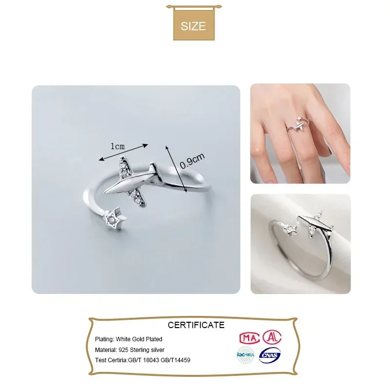 Trusta 925 Silver Plane Ring CZ Opening Fashion Jewelry Pure 100% 925 Sterling Silver Finger Rings Best Gift for Friends DS1714