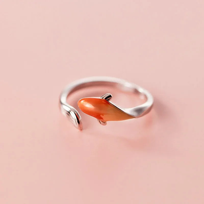 TrustDavis New 925 Sterling Silver Jewelry Opening Rings Size Fish Cocktail Ring Gift For Women S925 Ring Jewelry DD1004