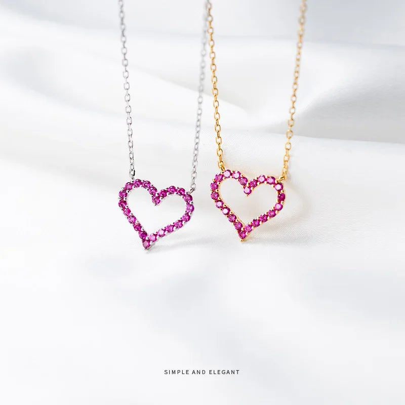 Heart Pink Twinkling CZ Pendant Necklace for Women Silver 925 Jewelry DA858