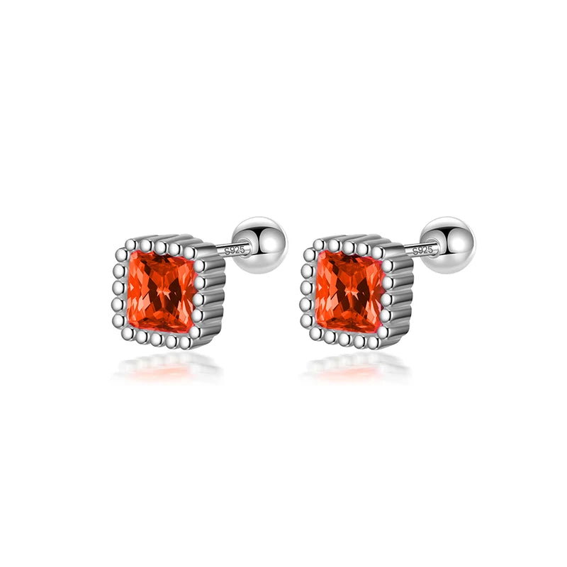 TrustDavis 100% 925 Sterling Silver Square Zircon CZ Screw Stud Earrings for Daughter Girls Fine Jewelry Gift DF2043