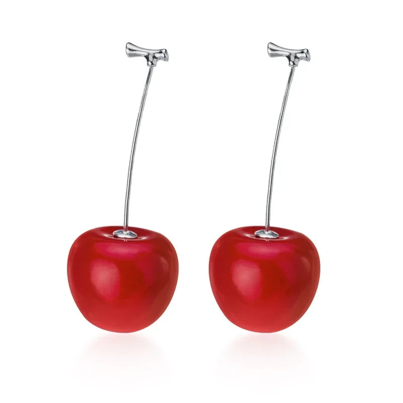 TrustDavis Fashion Genuine 925 Sterling Silver Charms Fine Fruit Cherry Stud Earrings For Women Silver 925 Earring Jewelry DA163