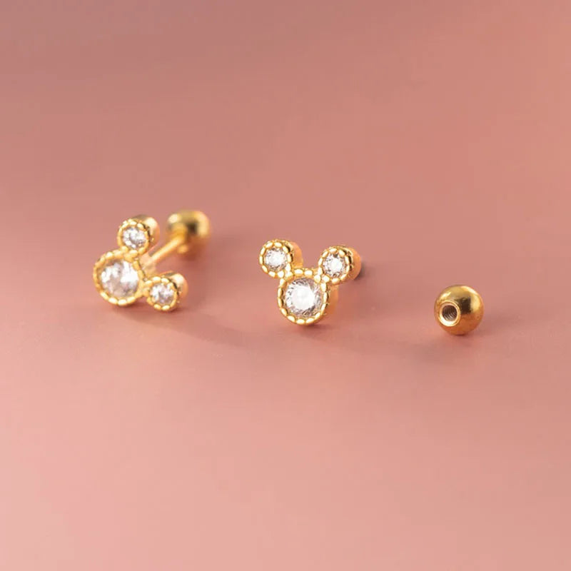 Cartoon Mouse Zircon Silver Earrings DS4899