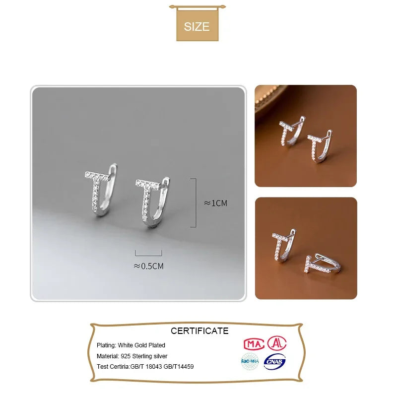 TrustDavis Real 925 Sterling Silver Fashion Geometric Letter T Charm Hoop Earrings For Women Wedding Party Fine Jewelry DA2164