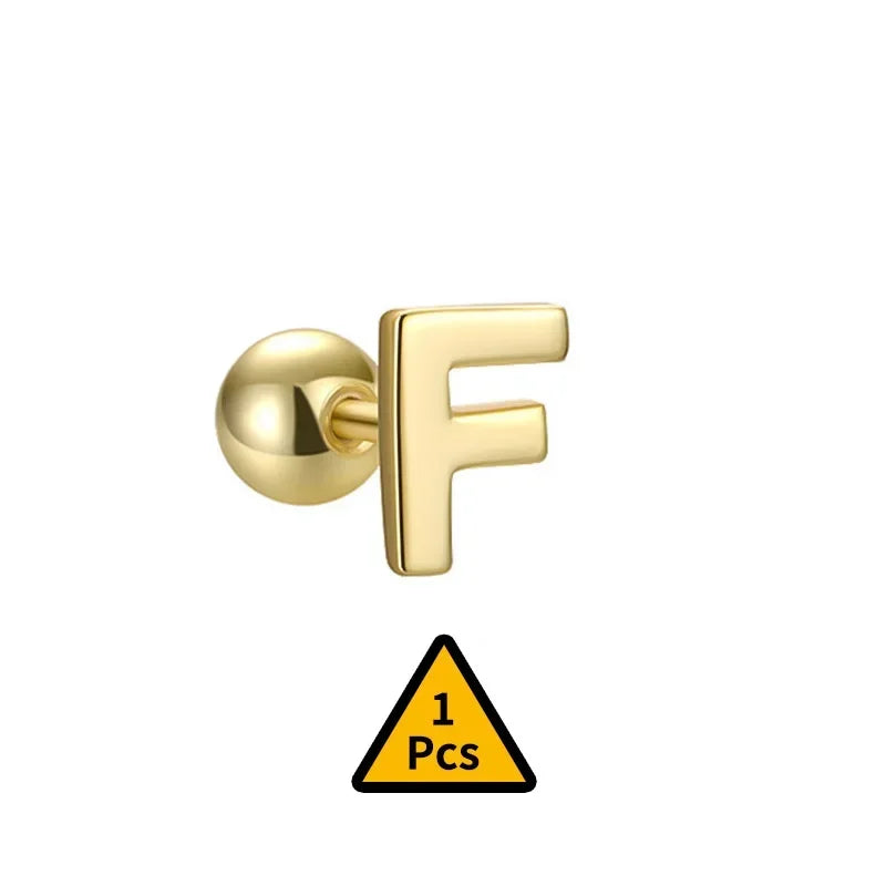 TrustDavis Real 925 Sterling Silver Stud Earrings 26 Letter CZ Screw Beads For Women Children Baby Minimalist Jewelry DA2559