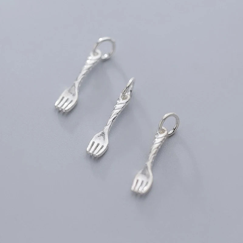 TrustDavis Real 925 Sterling Silver Personality Small Fork Charm Pendant Handmade DIY Accessories Fine Jewelry Wholesale DZ1708