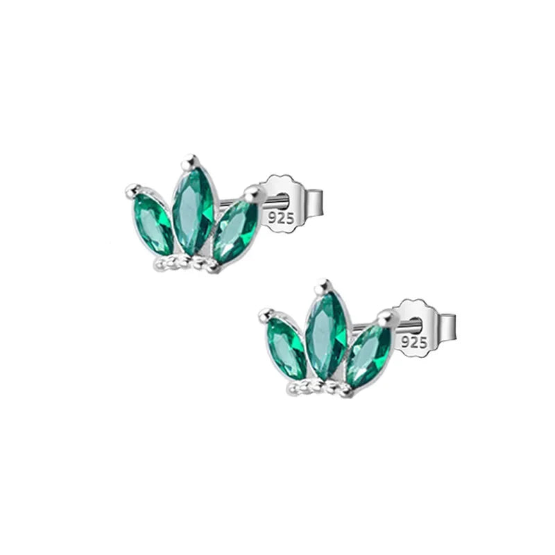 TrustDavis Real 925 Sterling Silver Sweet Crown Green White CZ Charm Stud Earrings For Women Wedding Party Fine Jewelry DA1670