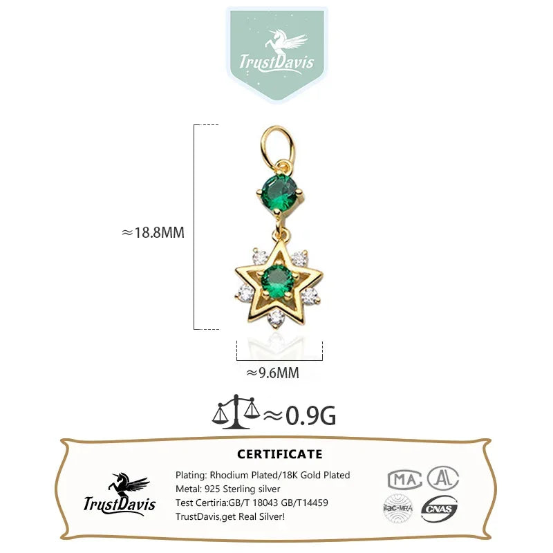 TrustDavis Real 925 Sterling Silver Fashion Gild Five Pointed Star Charm Pendant Handmade DIY Accessories Wholesale DZ1700