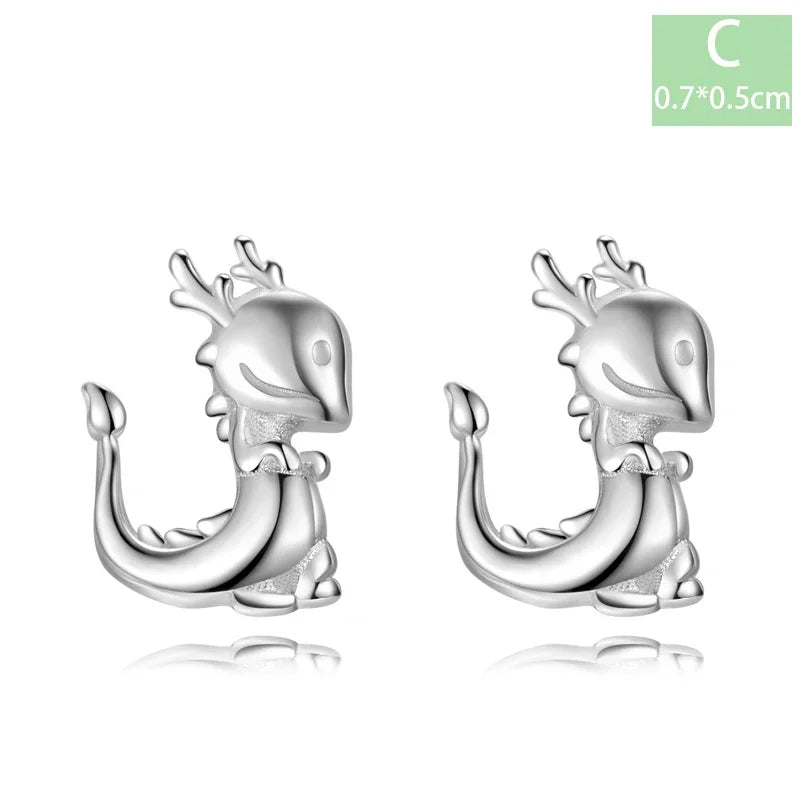 Trustdavis Real 925 Sterling Silver Chinese Zodiac Signs Screw Stud Earrings For Women Daughter Birthday Gift Jewelry DS4430