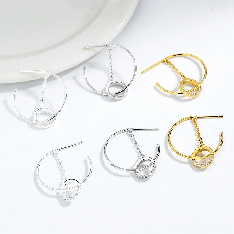 TrustDavis Real 925 Sterling Silver Fashion Semicircle Round Tassel Stud Earrings For Women Wedding Party Fine Jewelry DA2506
