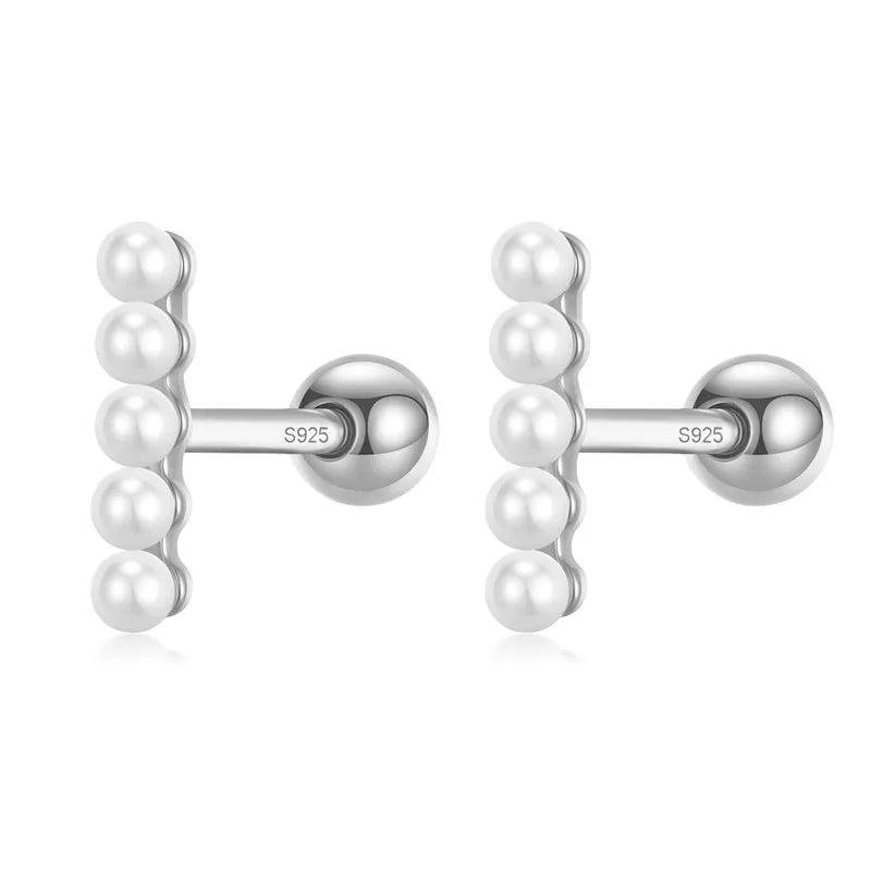 TrustDavis Real 925 Sterling Silver Earring Synthesis Pearl Beads Screw Stud Earring For Women Wedding Party Jewelry Gift DA2782