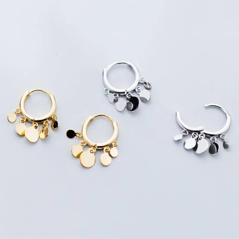 Round Disc Tassel Pendant Hoop Earrings DA2429