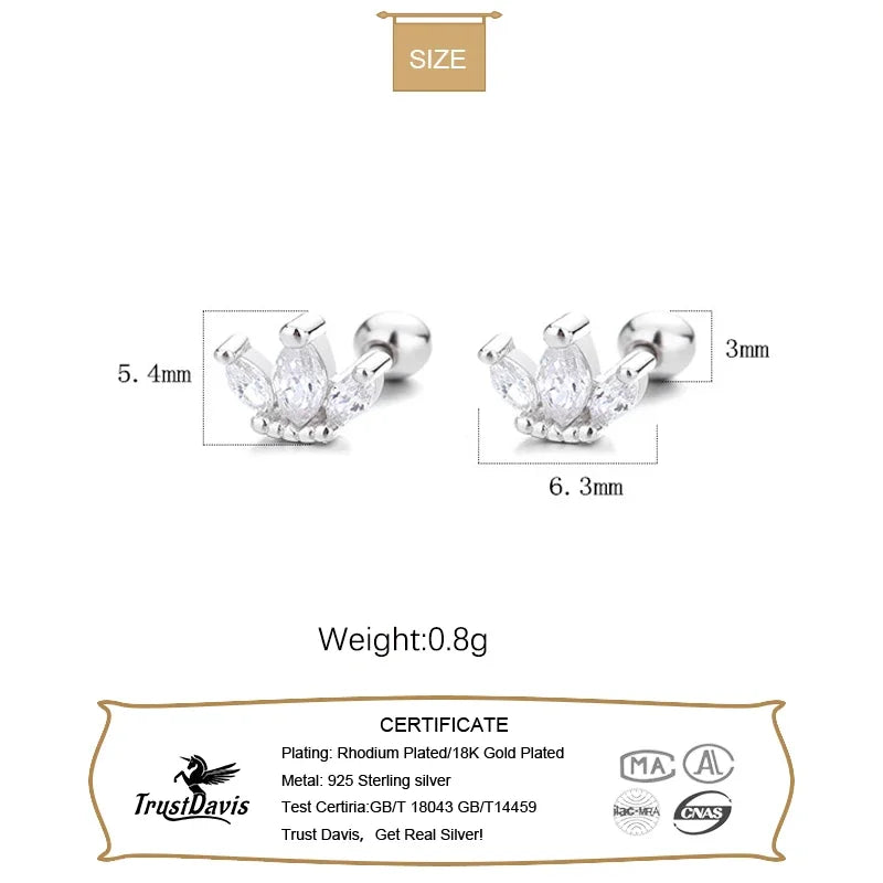 Trustdavis Real 925 Sterling Silver Fashion Horse Eye Colour CZ Beads Screw Earring For Women Wedding Party Fine Jewelry DG0093