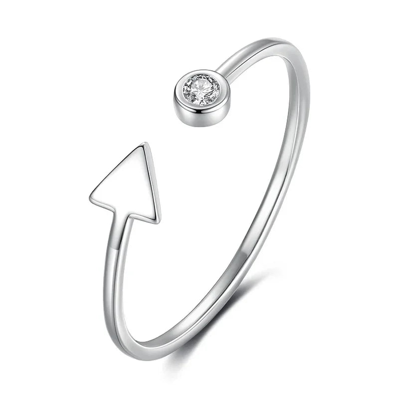 TrustDavis Genuine 925 Sterling Silver Fashion Round Triangle Shiny CZ Opening Ring For Women Wedding Party S925 Jewelry DA1172
