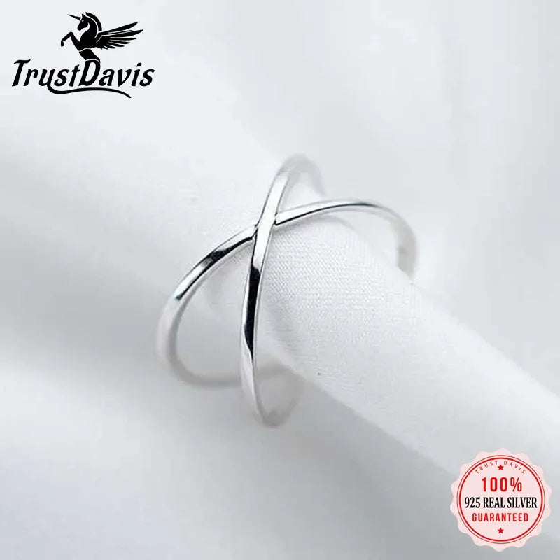TrustDavis Real 925 Sterling Silver Fashion Sweet 3D Cross Opening Ring For Women Wedding Birthday Fine S925 Ring Jewelry DS954