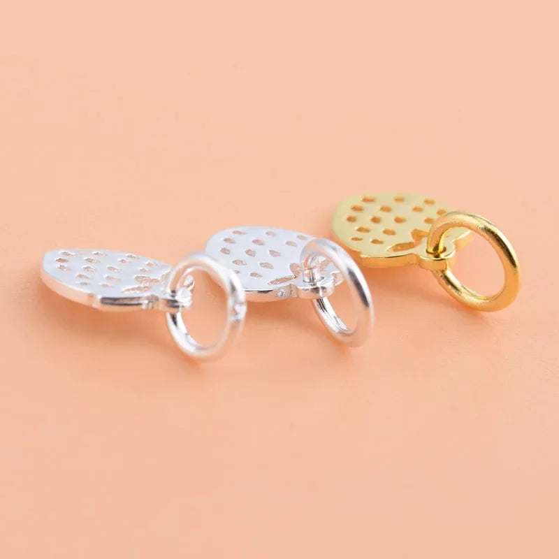 TrustDavis Real 925 Sterling Silver Personality Fashion Sweet Strawberry Charm Pendant Handmade DIY Accessories Jewelry HY078