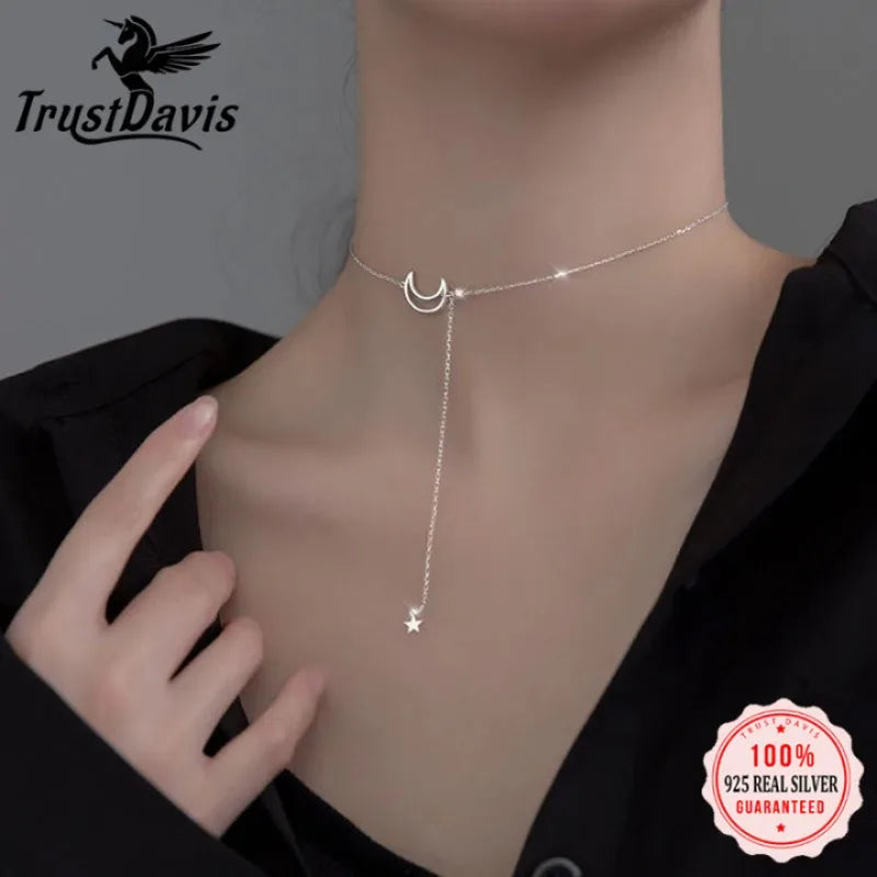 Moon Star Tassel Pendant Clavicle Choker Necklace For Women Fine Jewelry DB1205