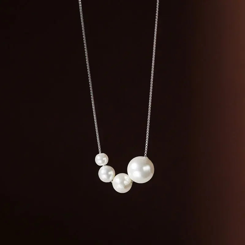 Real 925 Sterling Silver Synthetic Pearl Necklace LB065