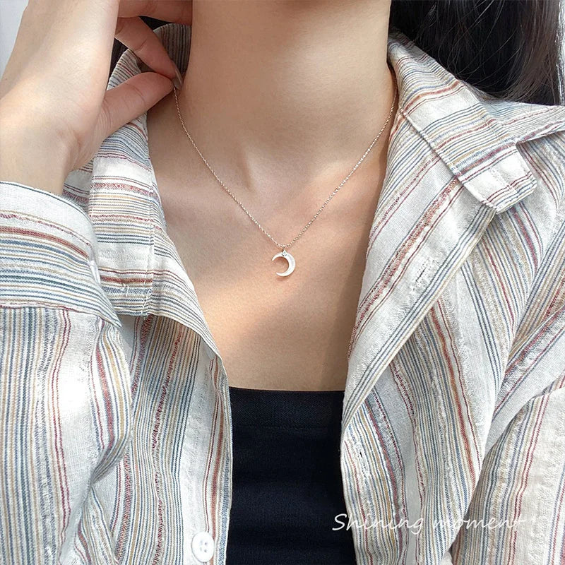 TrustDavis Real 925 Sterling Silver Elegant Moon Shell CZ Choker Necklace for Women Wedding Birthday Fine Jewelry DS3993