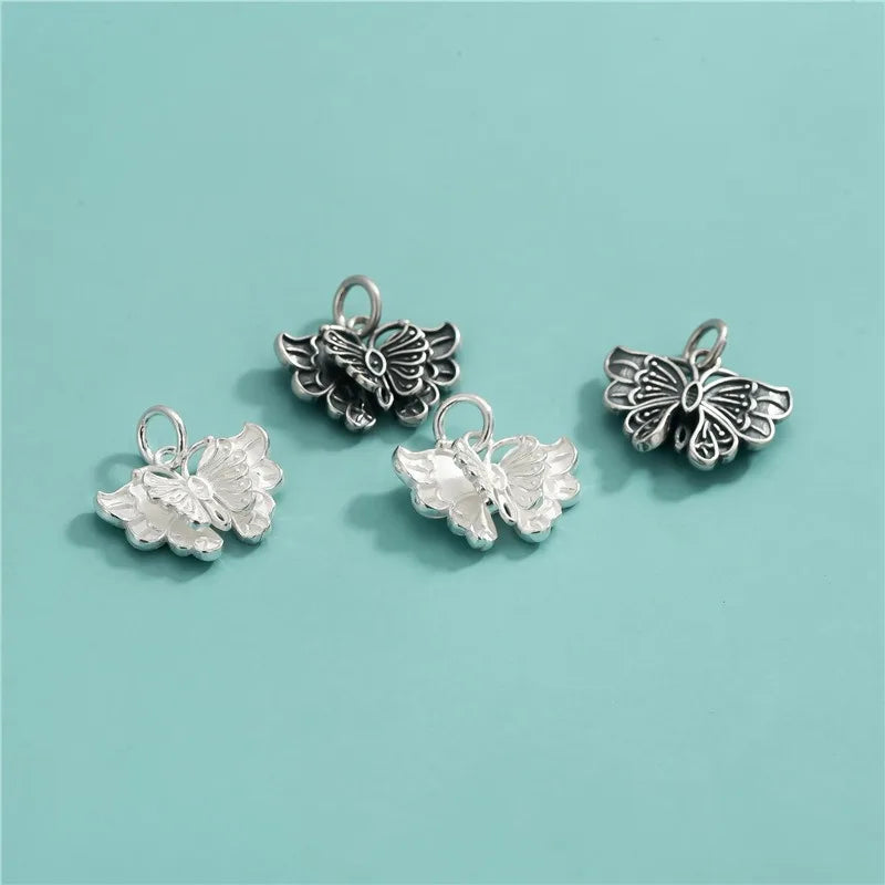 TrustDavis Real 925 Sterling Silver Retro Stereo Butterfly Charm Pendant Handmade DIY Accessories Fine Jewelry Wholesale DZ1740