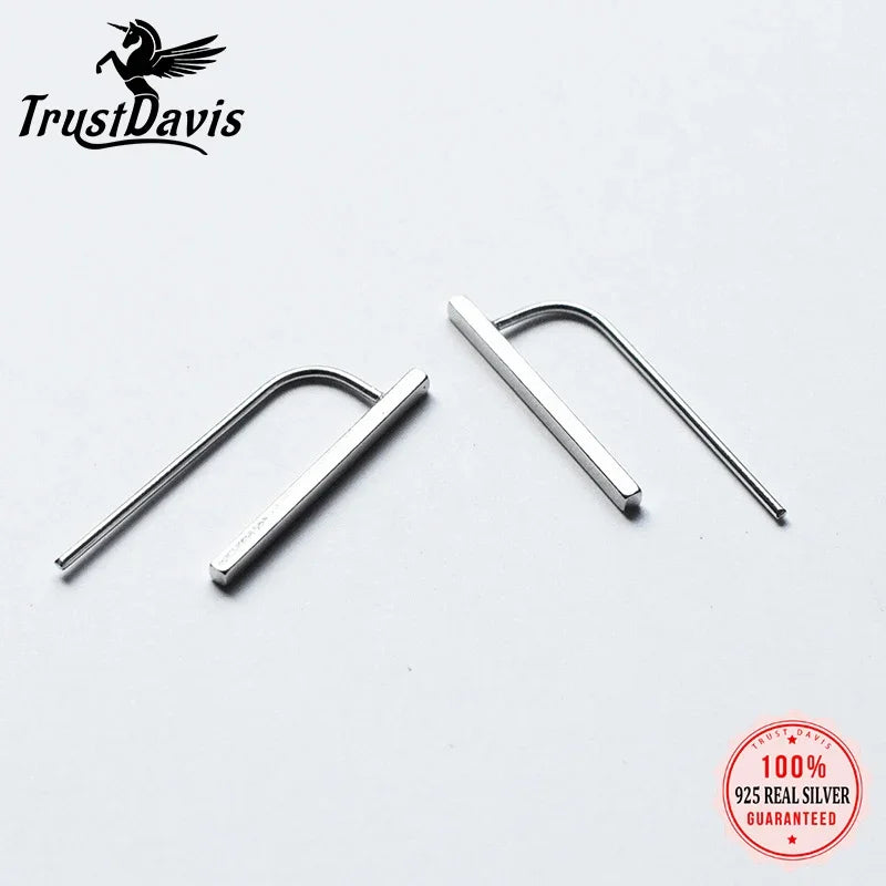 TrustDavis Real 925 Sterling Silver Fashion Sweet Geometric Square Stick Stud Earrings For Women Wedding Fine Jewelry DA2588