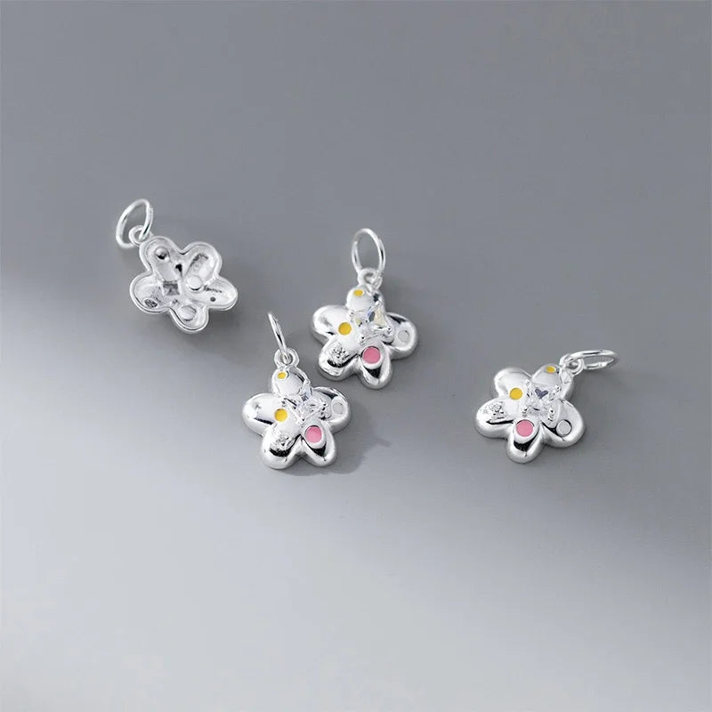 TrustDavis Real 925 Sterling Silver Cute sweet Flower Charm Pendant Handmade DIY Accessories Wholesale DZ1677