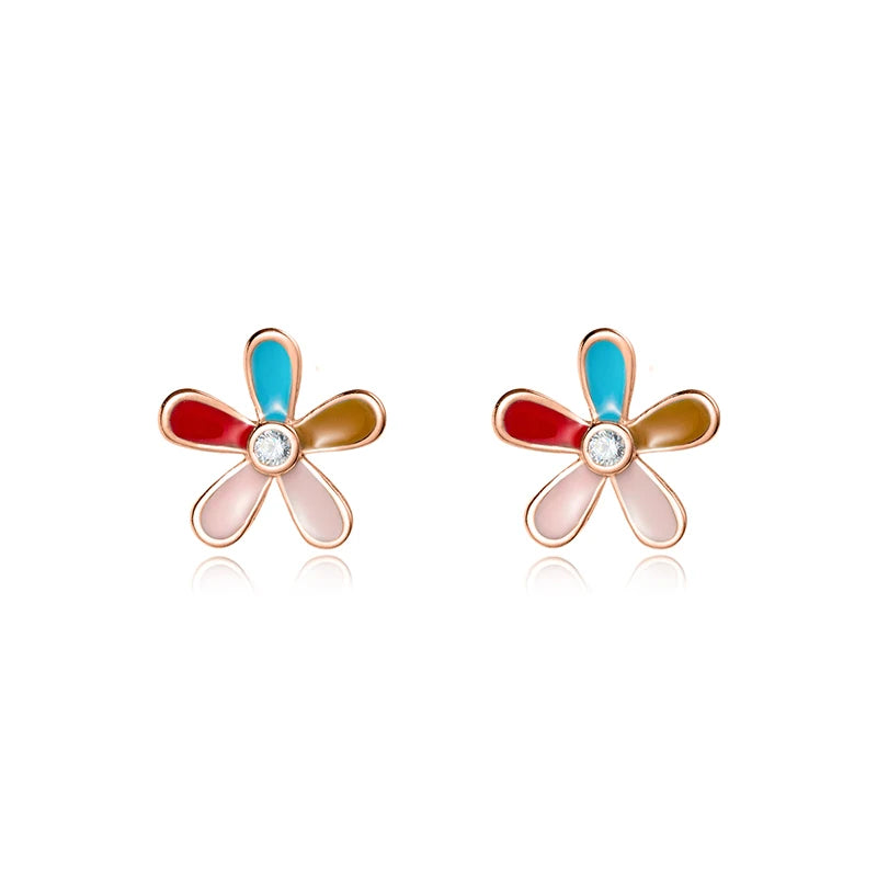 TrustDavis Girls Real 925 Sterling Silver Cute Colorful Five Petal Flower Earring Gift for Women Girl Fine Jewelry Gift DS4074