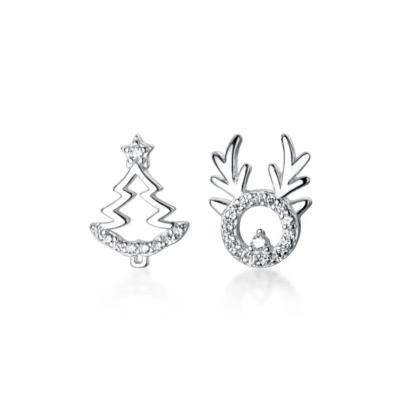 TrustDavis Real 925 Sterling Silver Fashion Fine Elk Asymmetric Christmas Tree Stud Earrings for Women Jewelry DB161