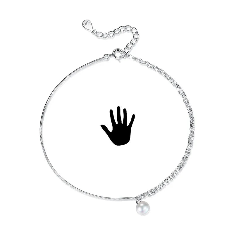 TrustDavis 925 Sterling Silver Pearl Double Layer Anklets Bracelet Bangle For Women Fashion Silver 925 Jewelry DA408
