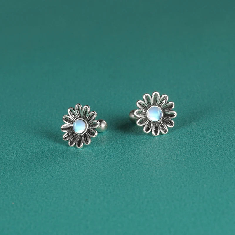 Real 925 Sterling Silver Vintage Daisy Flowers Screw Stud Earrings DF2049
