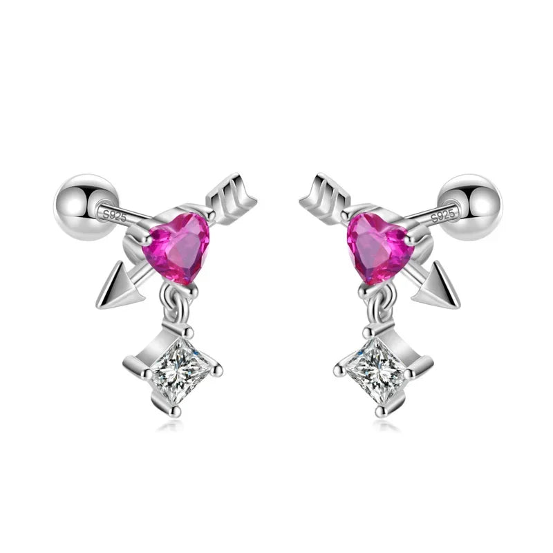 Heart Arrow Shiny Screw Stud Earrings DF236