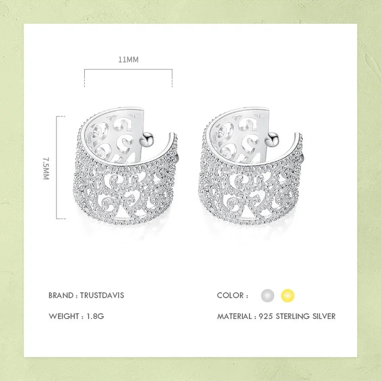 Trustdavis Genuine 925 Sterling Silver Sweet Hollow Out Ear Cuff Clip on Earring For Women Piercing Earing Jewelry Gift DA1034