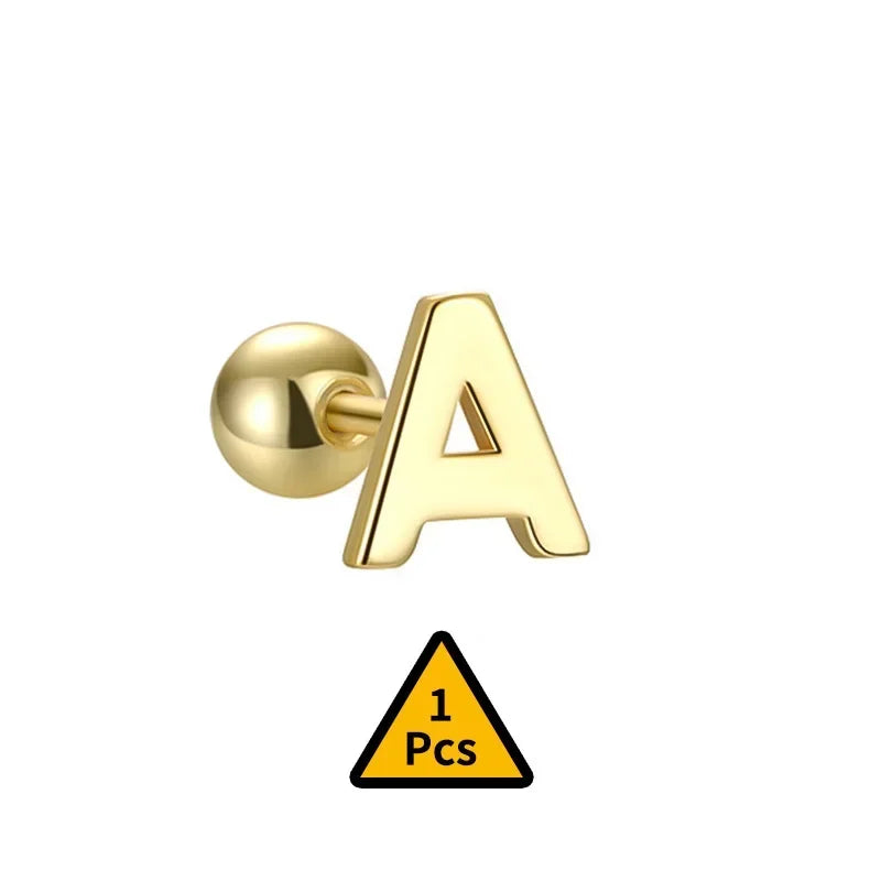 TrustDavis Real 925 Sterling Silver Stud Earrings 26 Letter CZ Screw Beads For Women Children Baby Minimalist Jewelry DA2559