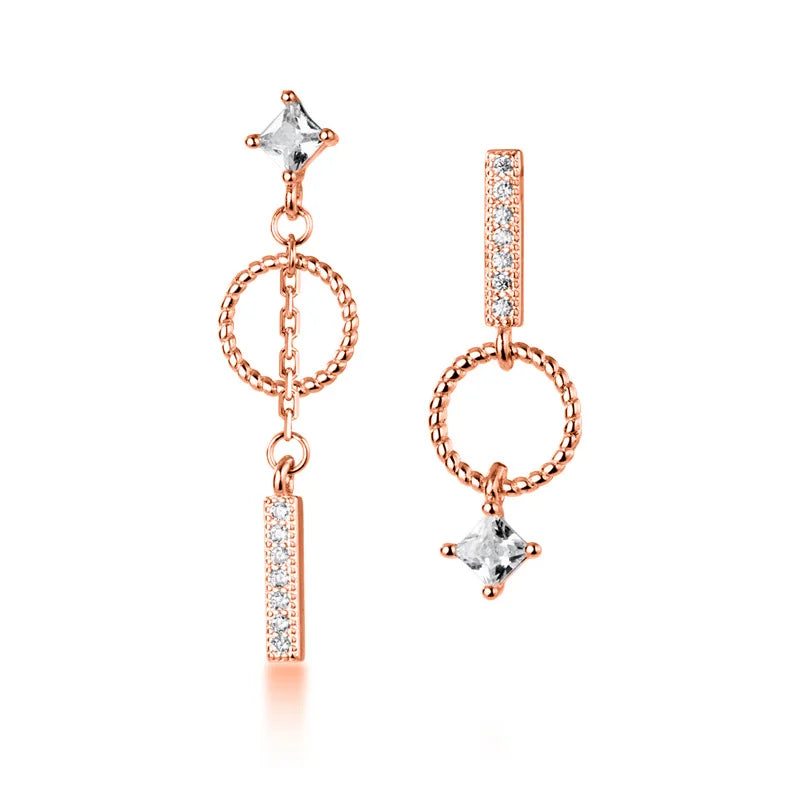 Sweet Asymmetric Round Stick Chain Stud Earrings DA638