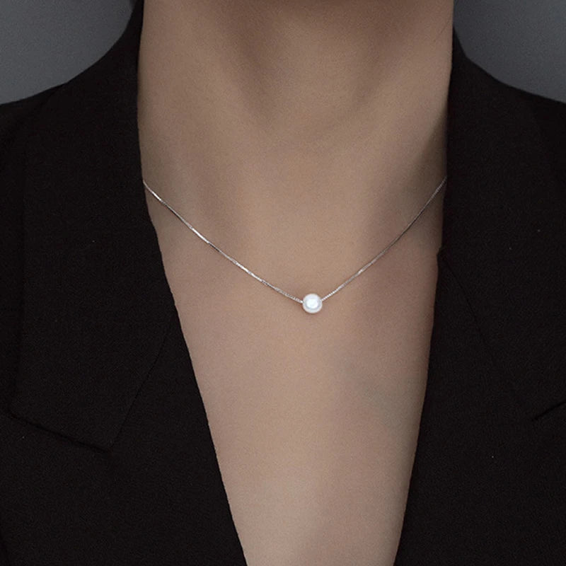 TrustDavis 925 Solid Sterling Silver Elegant Synthetic Pearl Pendant Necklace Women Girls Birthday Gift Fine S925 Jewelry DS4439