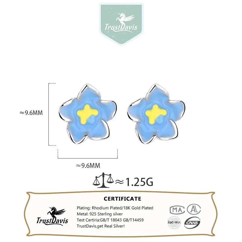TrustDavis Real 925 Sterling Silver Small Fresh Flowers Screw Stud Earrings for Women Young Daughter Birthday Party Gift DS4072