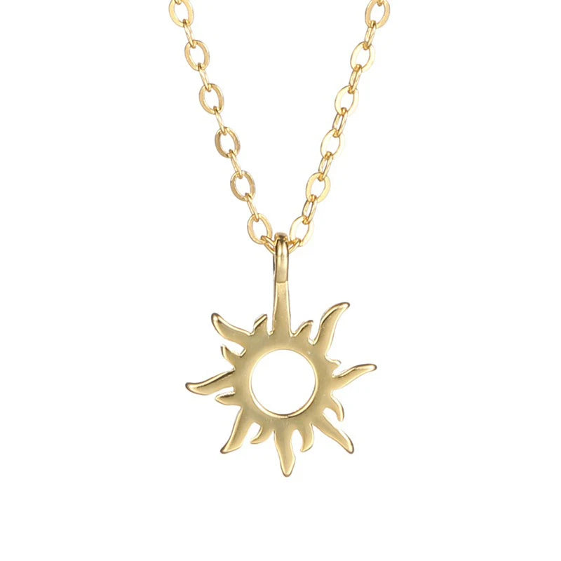 TrustDavis 925 Sterling Silver Women's Necklace Fashion Simple Hollow Sun Flame Necklace for Women Girls Jewelry Gift DS4661