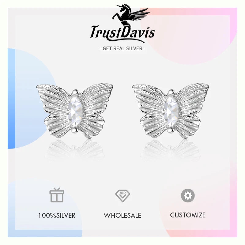 Trusta Genuine Fashion 925 Sterling Silver Fashion Butterfly Stud Earrings Party for Women Girl Wedding Jewelry Gift DS4018