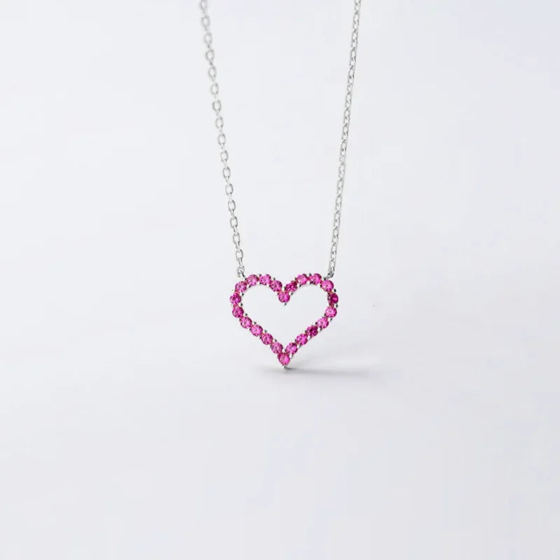 Heart Pink Twinkling CZ Pendant Necklace for Women Silver 925 Jewelry DA858