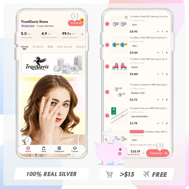 Trustdavis Real 925 Sterling Silver Sweet Fashion Butterfly Stud Earrings Women Girls Birthday Party Gift Jewelry DS4137