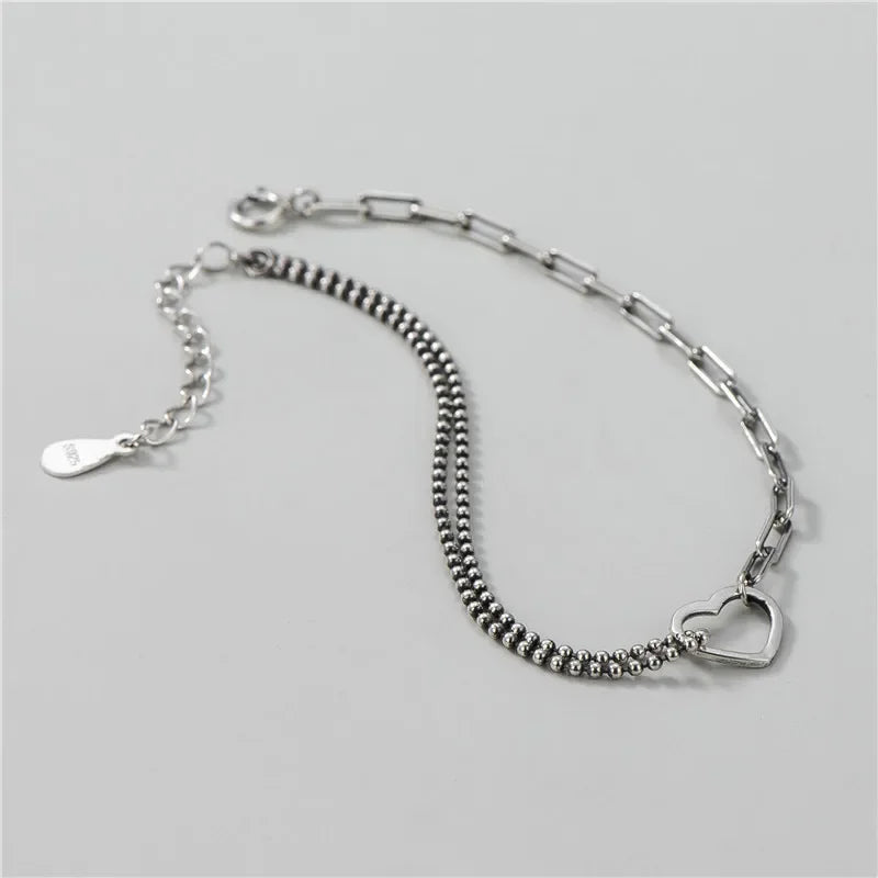 TrustDavis Real 925 Sterling Silver Bracelet Fashion Romantic Heart Beads Chian Bracelet For Women Wedding Fine Jewelry DA2589