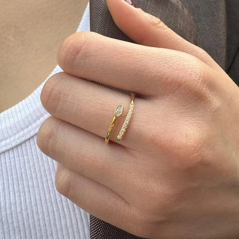 TrustDavis Real 925 Sterling Silver Women's Ring Fashion Simple Snake-shaped Zircon Open Ring for Women Girl Jewelry Gift DS4654