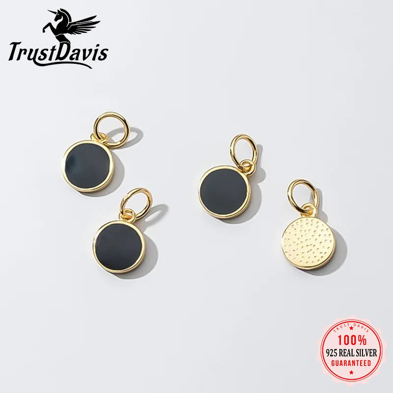 Black Glaze Round Charm Pendant DIY Accessories Jewelry HY105
