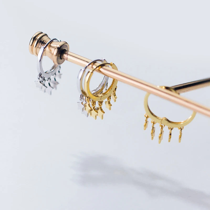 TrustDavis Original 925 Silver Earrings Star Tassel Charm Hoop Earring For Women Wedding 925 Sterling Silver Jewelry Gift DS1104