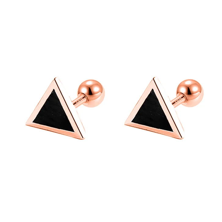 Black Glaze Round Square Triangle Screw Earring DA2205