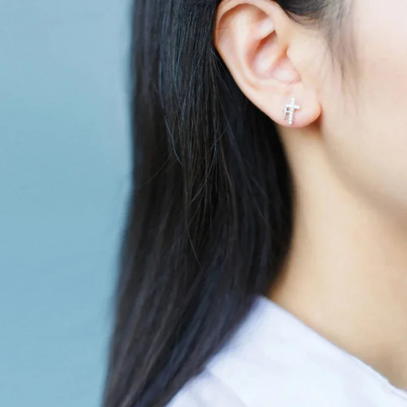 Cross Black Stud Earrings DA129