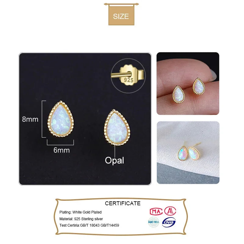 TrustDavis Genuine 925 Sterling Silver Fashion Sweet Gold Water Drop Opal Stud Earring For Women Wedding Fine 925 Jewelry DA2137