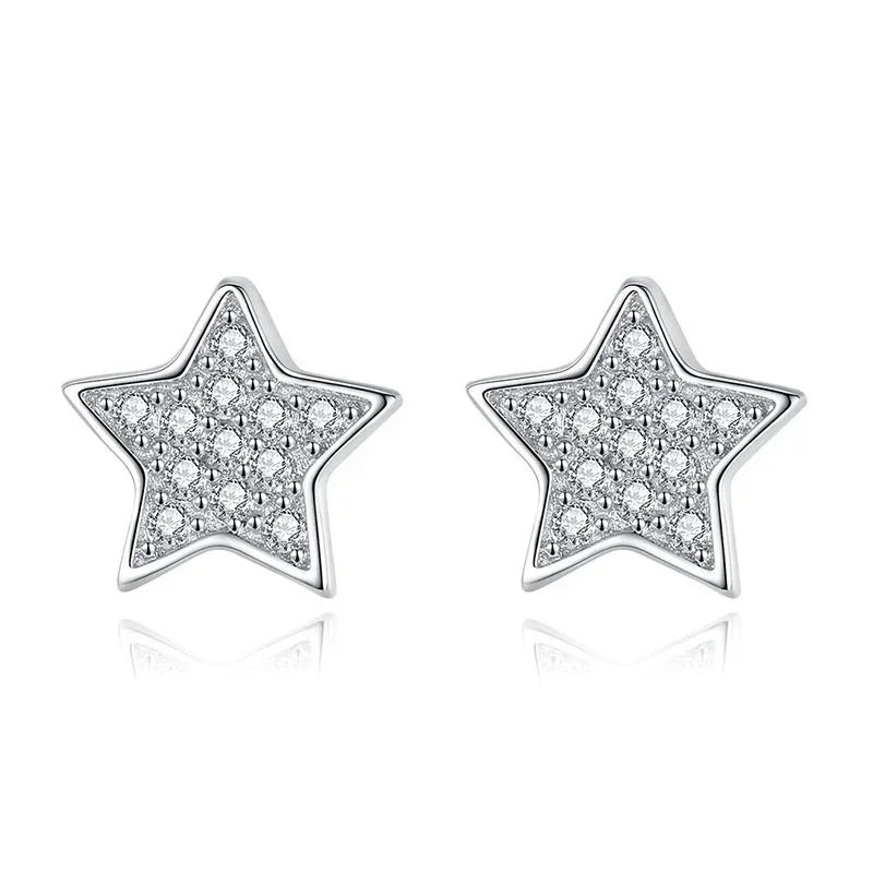 TrustDavis Genuine 925 Sterling Silver Sweet Dazzling Cute Star CZ Stud Earrings For Women Wedding Jewelry Gift DS2185