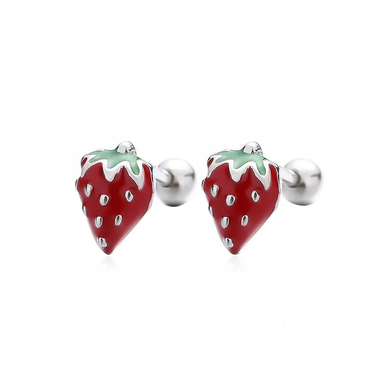 TrustDavis Real 925 Sterling Silver Lovely Strawberry Stud Earrings Birthday Gift For Girls School Party Silver Jewelry DS3450